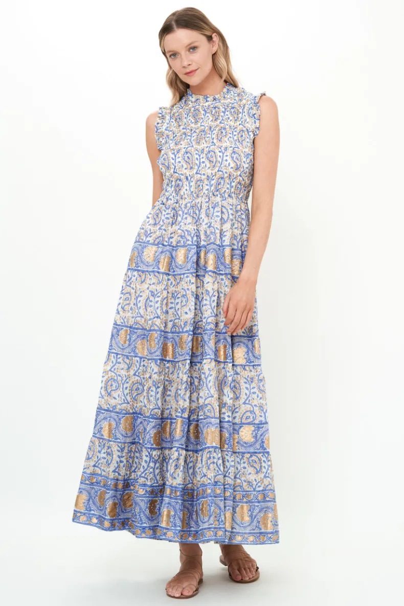 Sleeveless Smocked Maxi- Marseille Blue