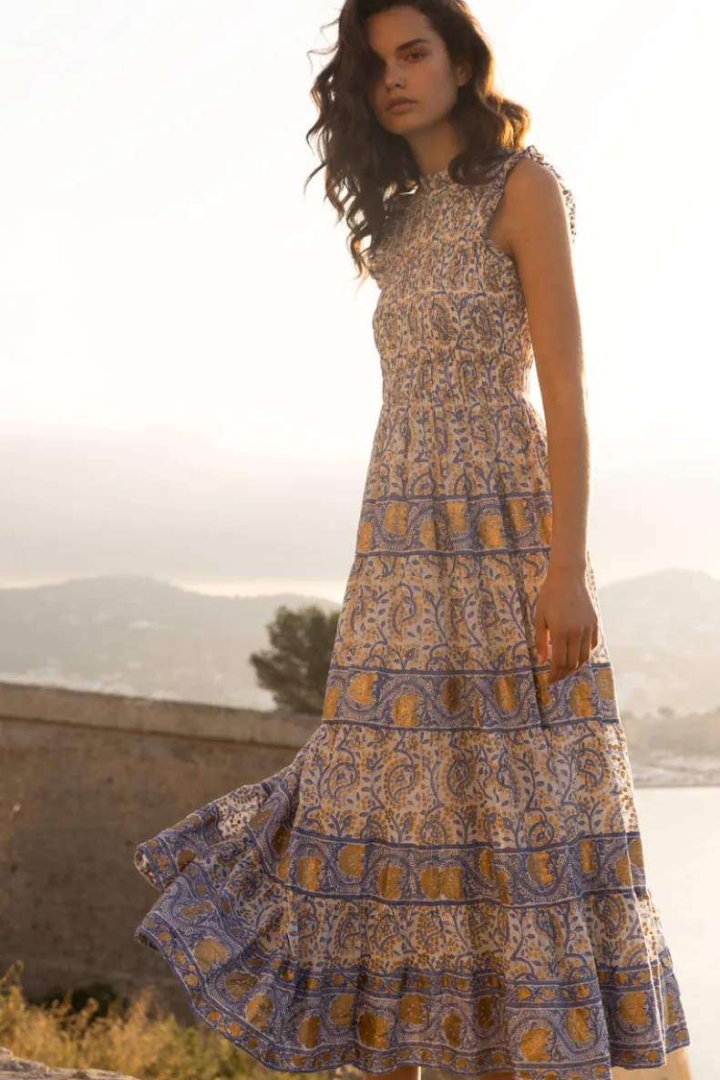 Sleeveless Smocked Maxi- Marseille Blue