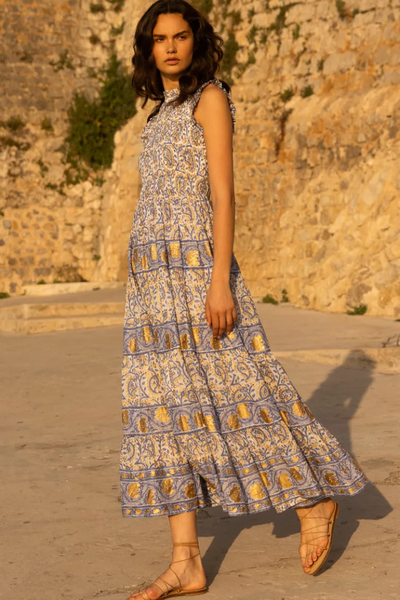 Sleeveless Smocked Maxi- Marseille Blue
