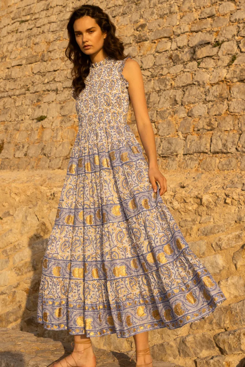 Sleeveless Smocked Maxi- Marseille Blue