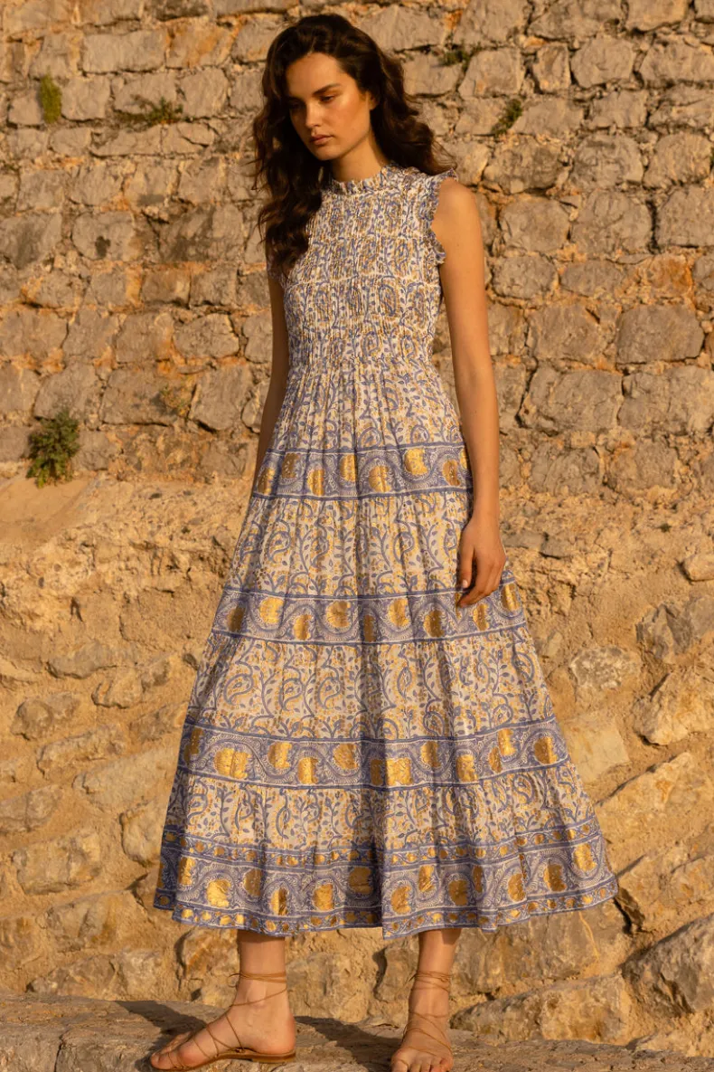 Sleeveless Smocked Maxi- Marseille Blue