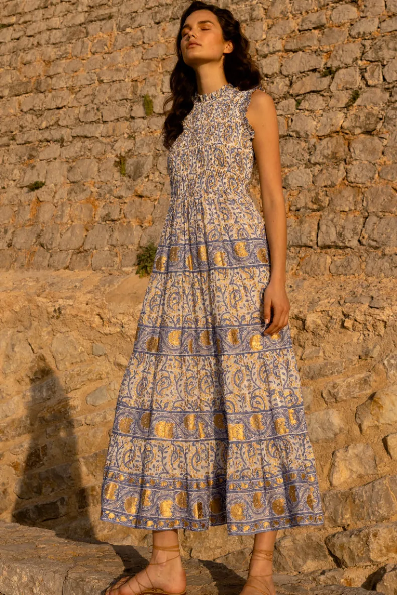 Sleeveless Smocked Maxi- Marseille Blue