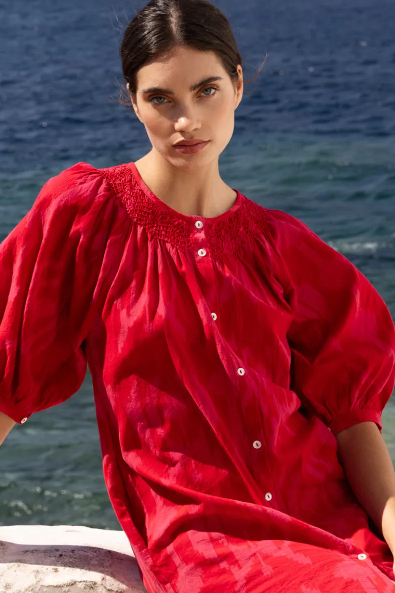 Embroidered Button Mini- Tashkent Red