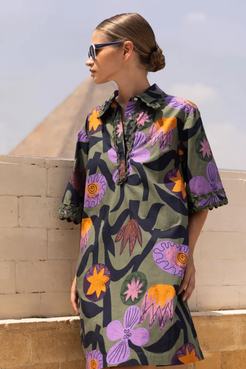 Collared Shirt Dress Mini- Bergen Olive