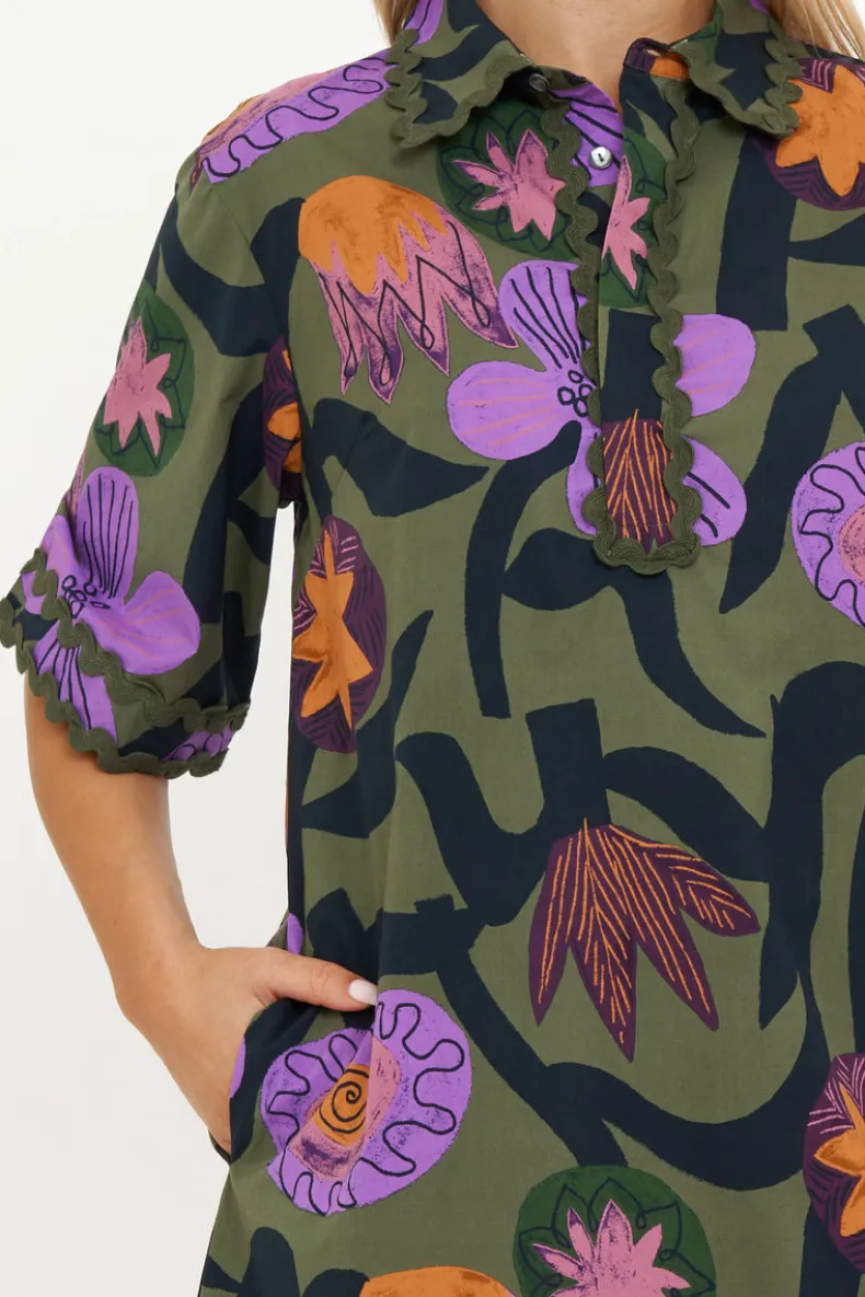 Collared Shirt Dress Mini- Bergen Olive