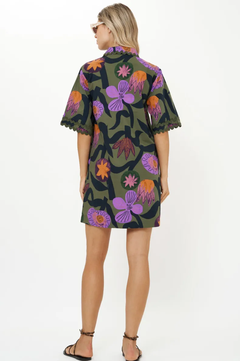 Collared Shirt Dress Mini- Bergen Olive