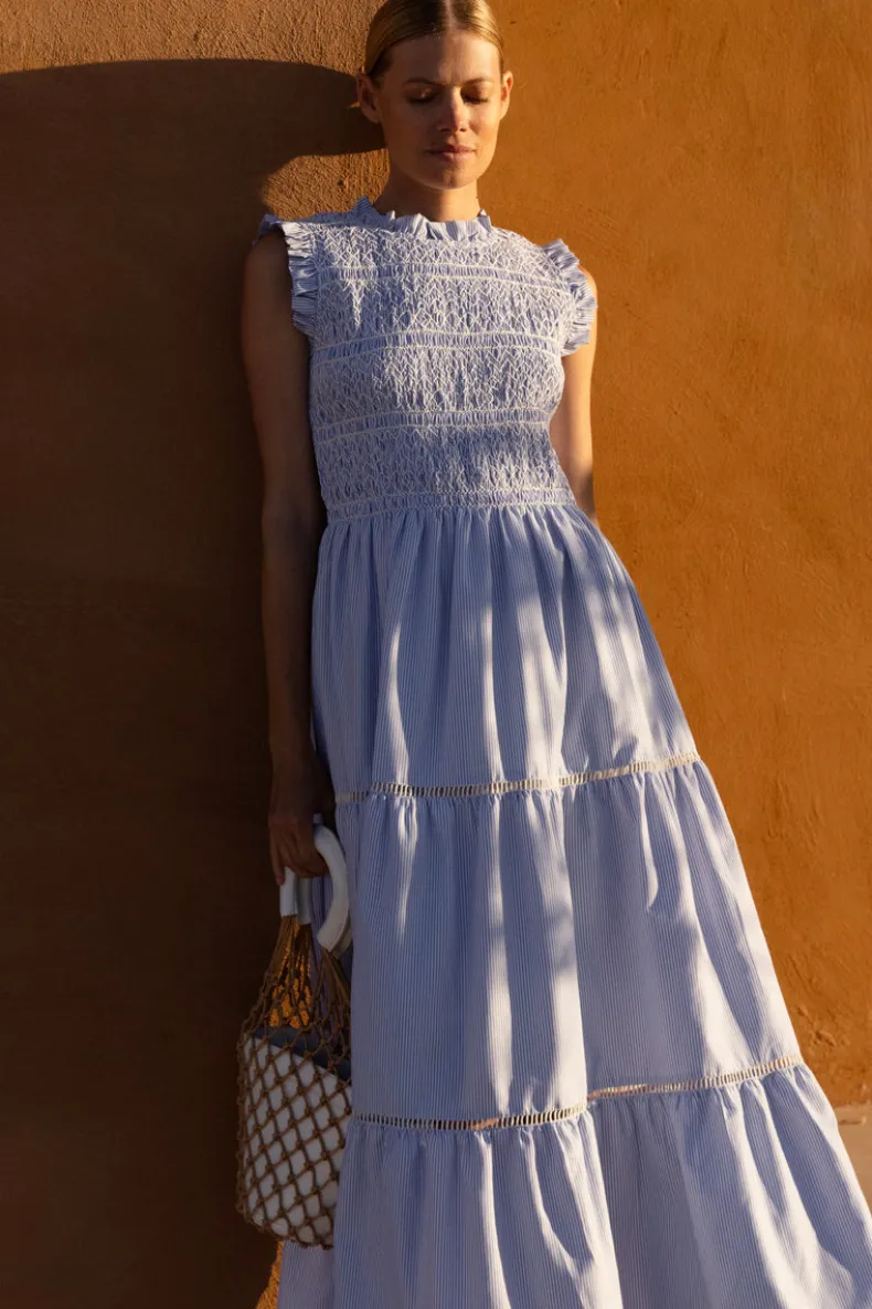 Sleeveless Smocked Maxi- Chatham Blue