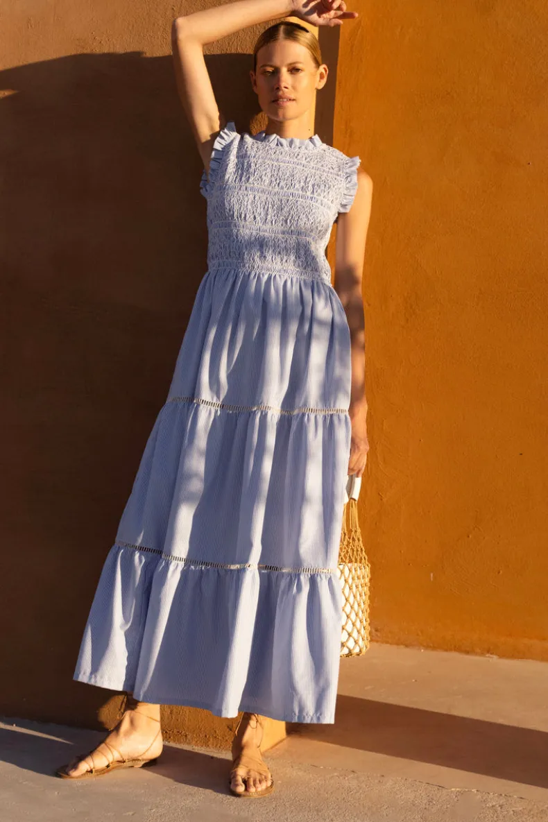 Sleeveless Smocked Maxi- Chatham Blue