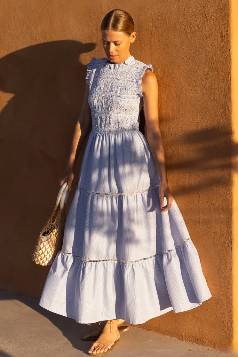 Sleeveless Smocked Maxi- Chatham Blue