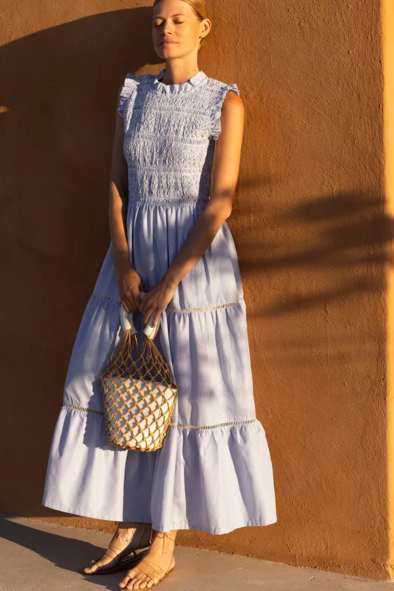 Sleeveless Smocked Maxi- Chatham Blue