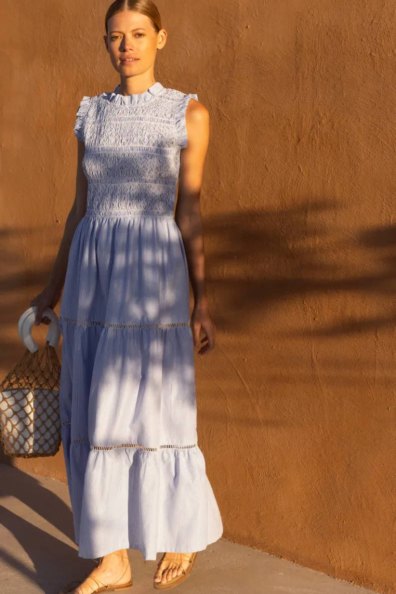 Sleeveless Smocked Maxi- Chatham Blue