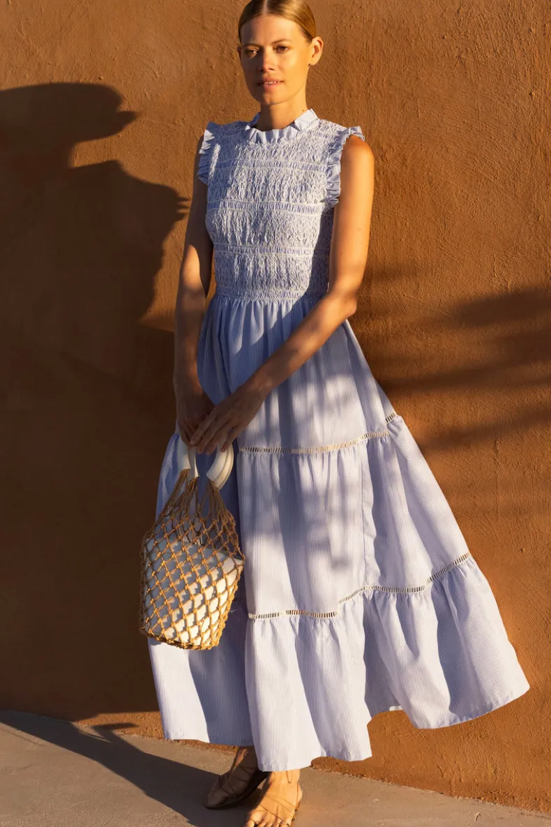 Sleeveless Smocked Maxi- Chatham Blue