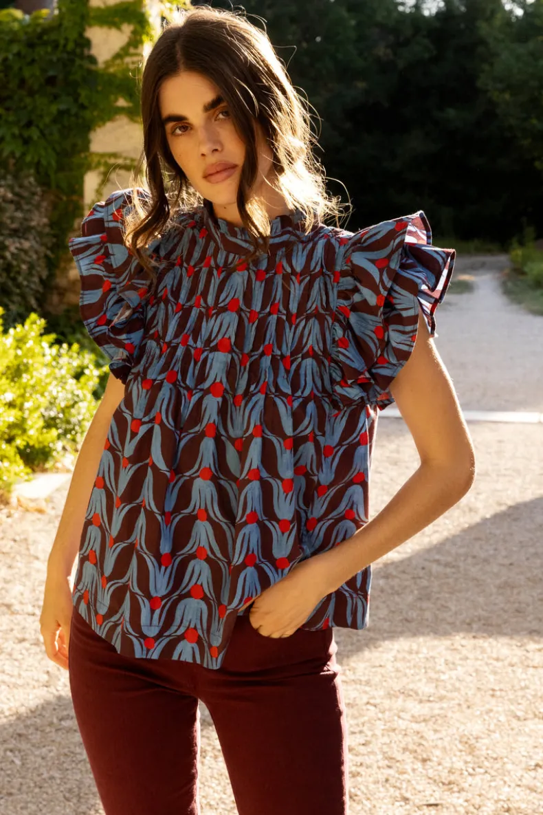 Pintuck Ruffle Top- Tulip Red