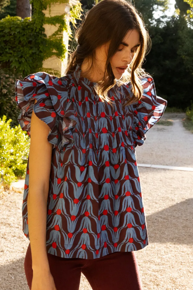 Pintuck Ruffle Top- Tulip Red