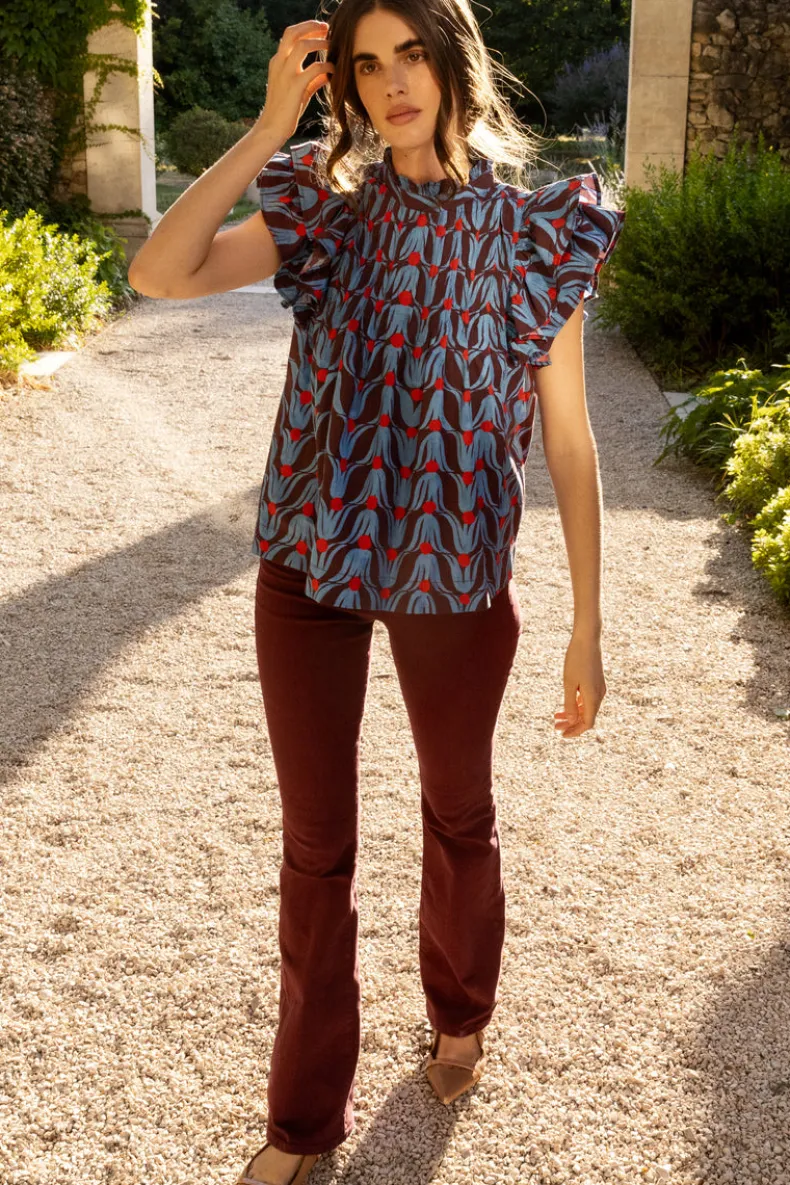 Pintuck Ruffle Top- Tulip Red