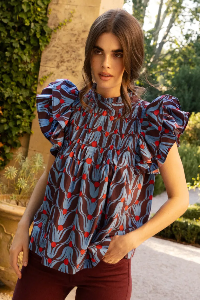 Pintuck Ruffle Top- Tulip Red