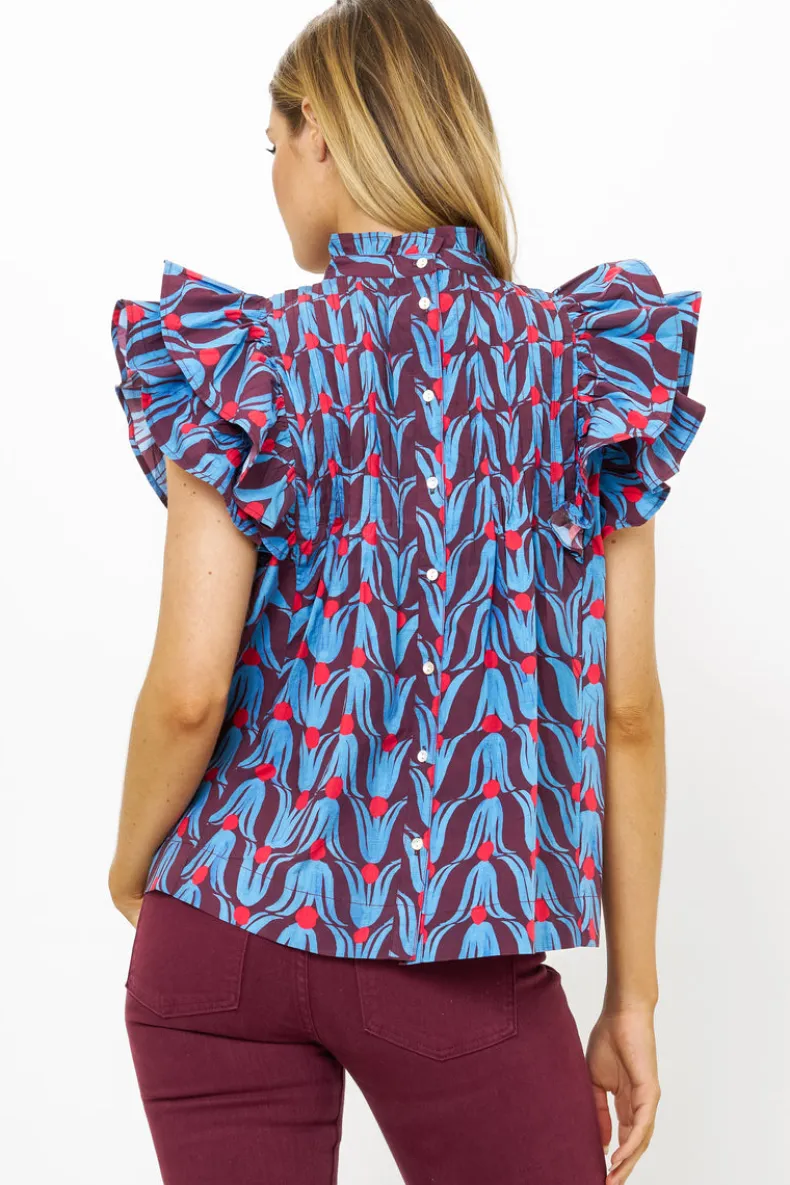 Pintuck Ruffle Top- Tulip Red