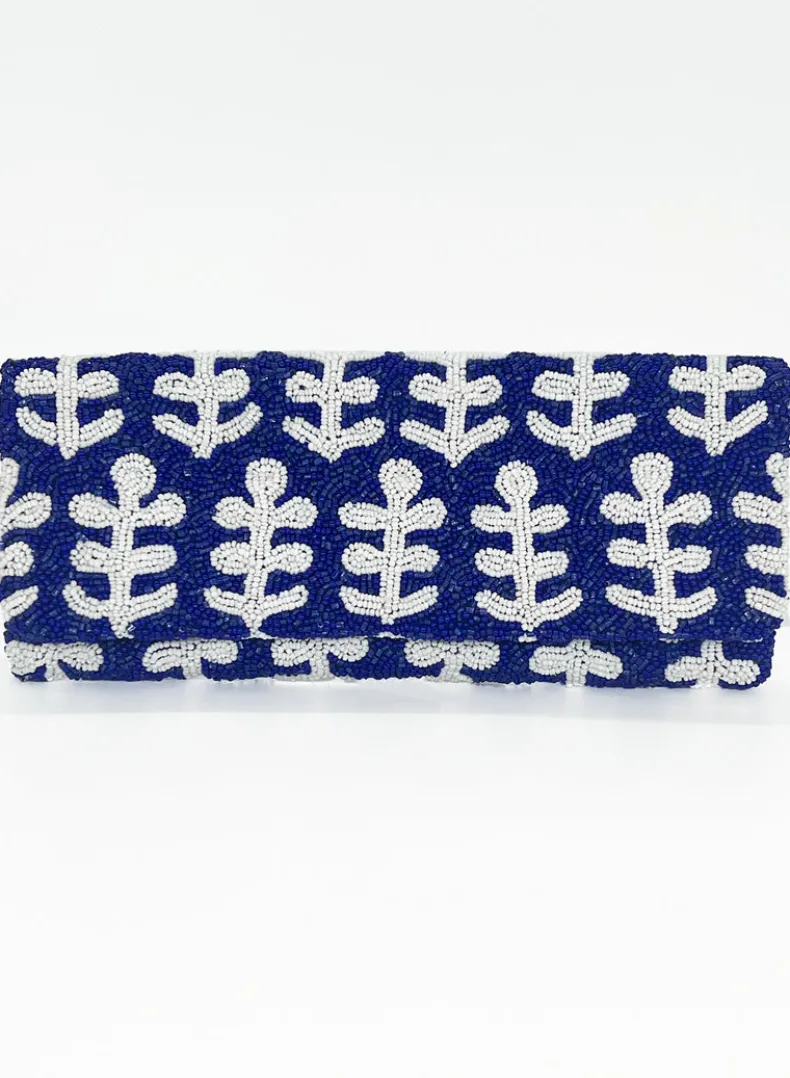 Beaded Clutch- Fern Navy White