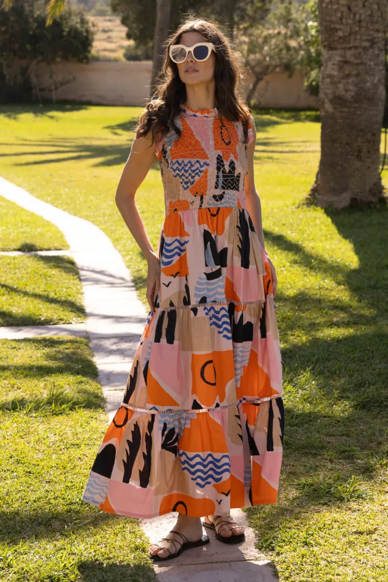 Sleeveless Smocked Maxi- Riviera Orange