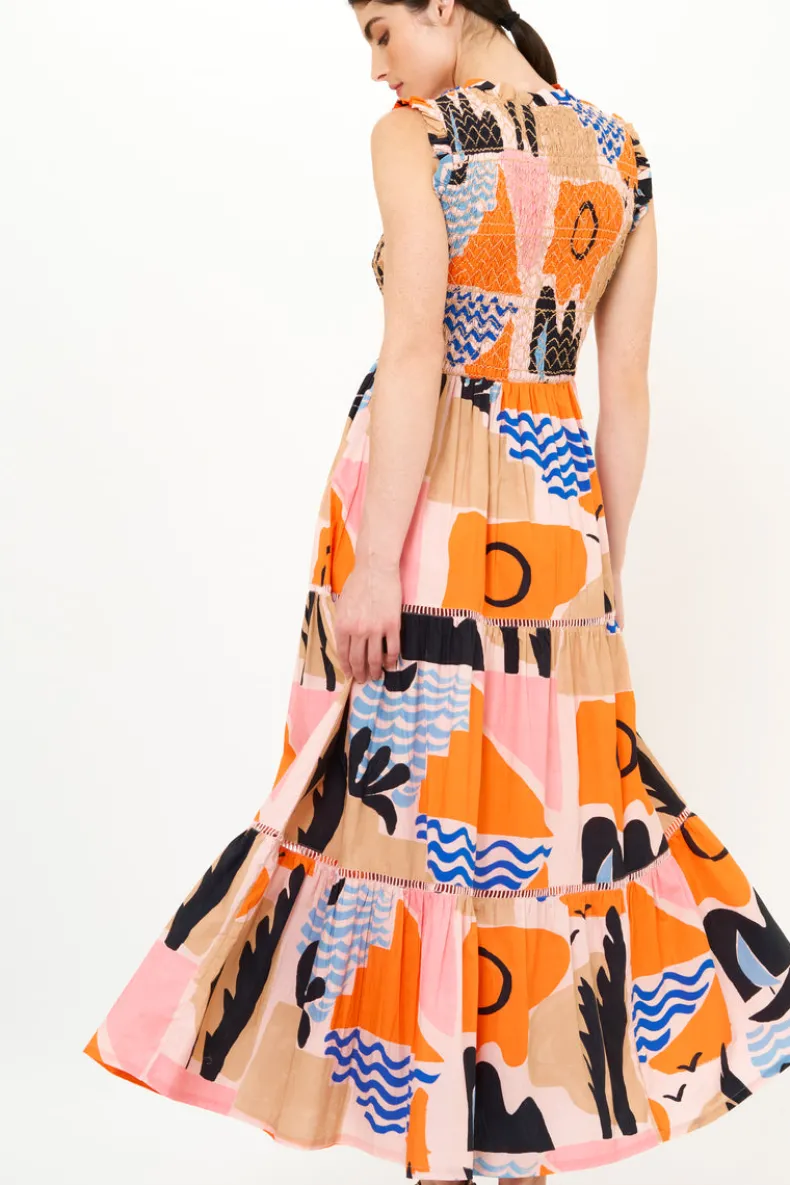 Sleeveless Smocked Maxi- Riviera Orange