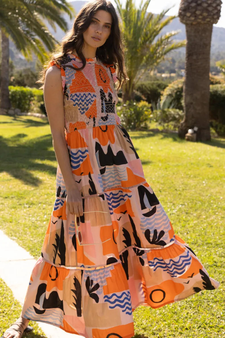 Sleeveless Smocked Maxi- Riviera Orange