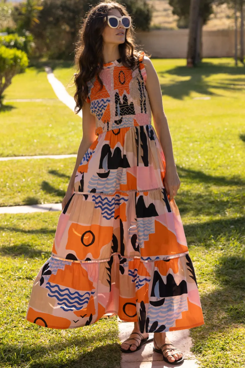 Sleeveless Smocked Maxi- Riviera Orange
