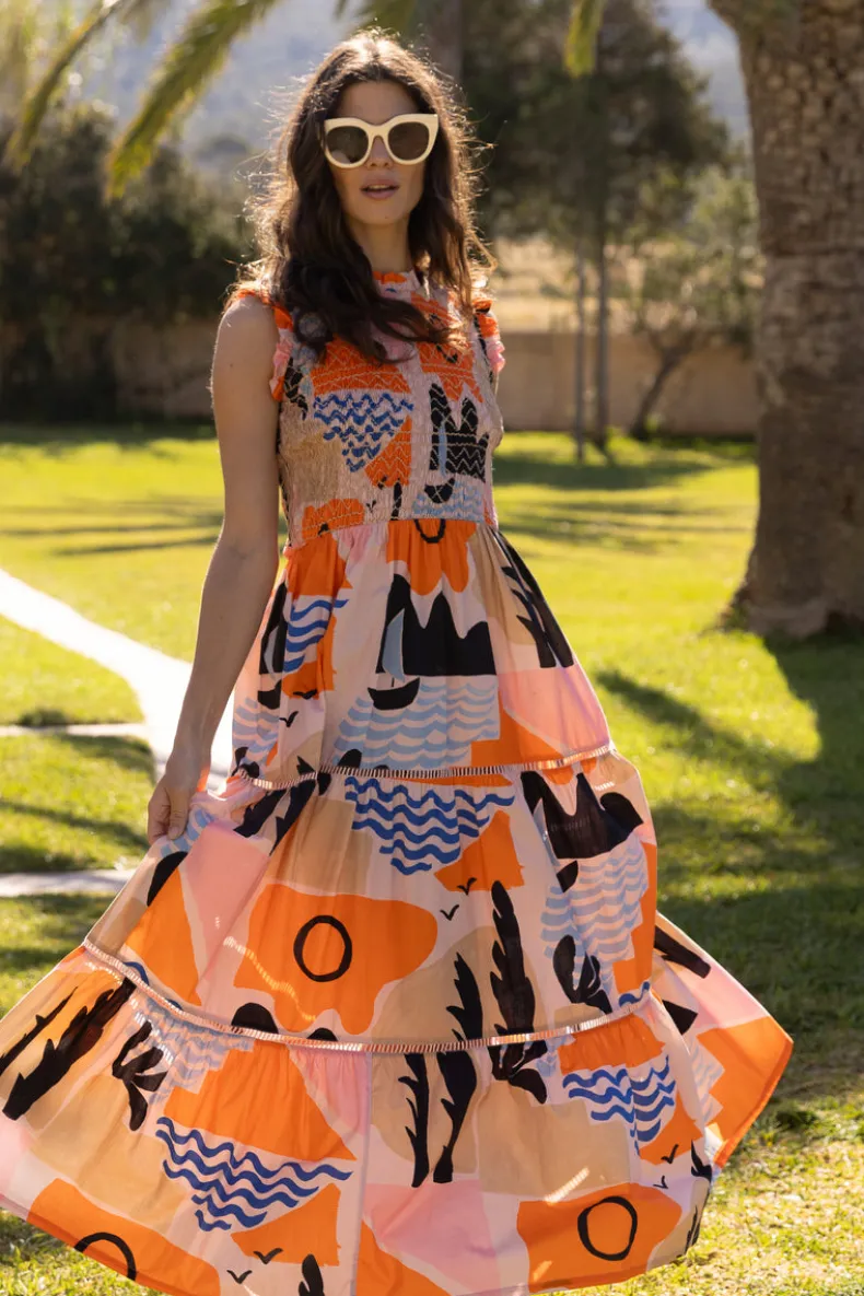 Sleeveless Smocked Maxi- Riviera Orange