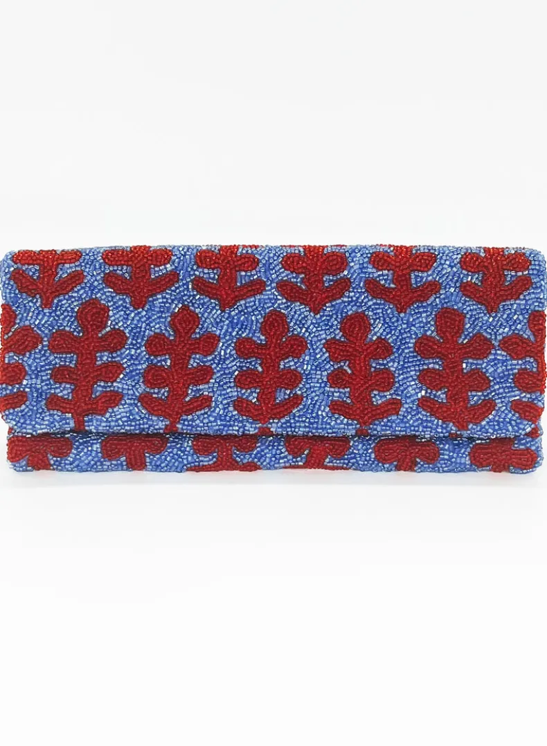 Beaded Clutch- Fern Blue Red