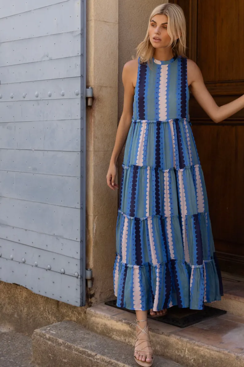 Ruffle Tiered Maxi- Meko Blue