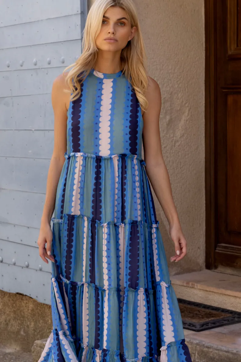 Ruffle Tiered Maxi- Meko Blue