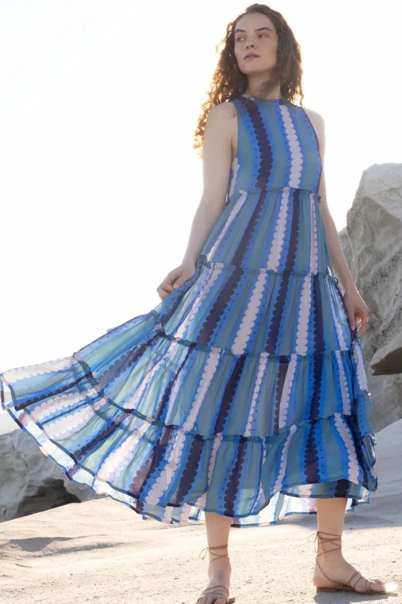 Ruffle Tiered Maxi- Meko Blue