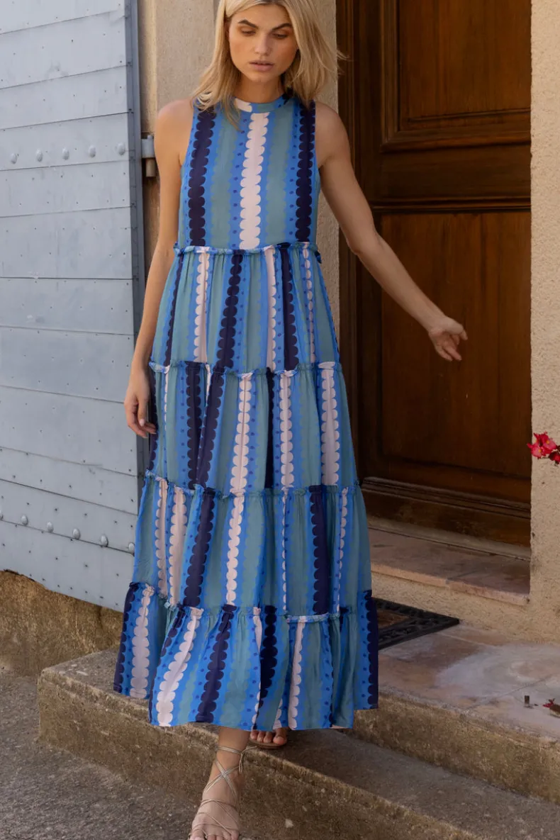 Ruffle Tiered Maxi- Meko Blue