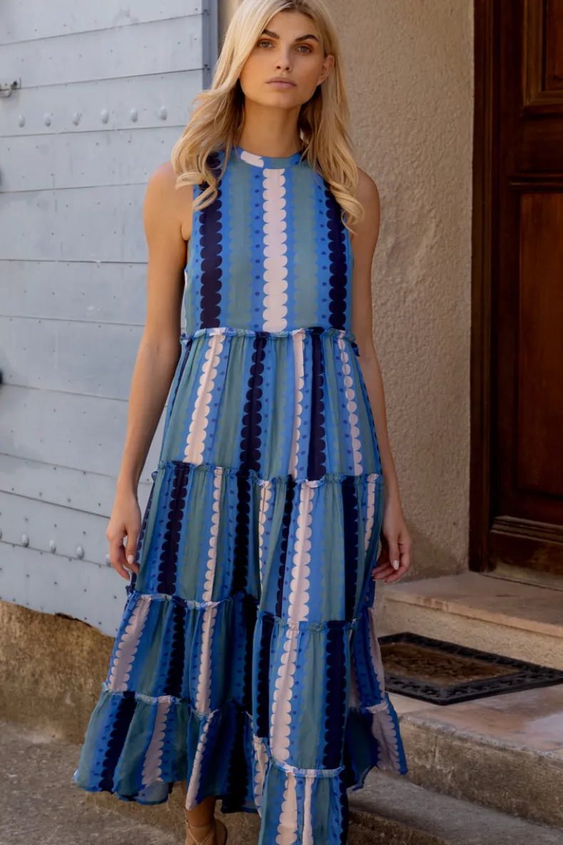 Ruffle Tiered Maxi- Meko Blue