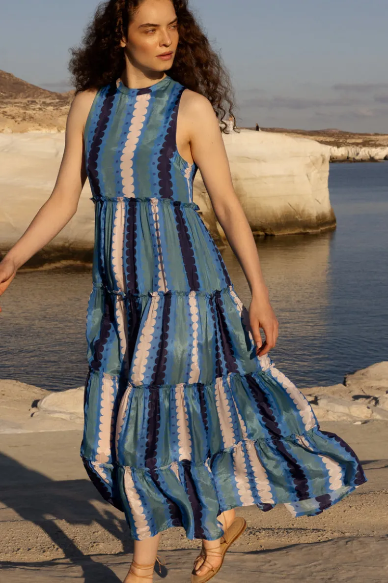 Ruffle Tiered Maxi- Meko Blue