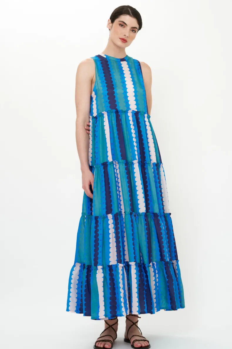 Ruffle Tiered Maxi- Meko Blue