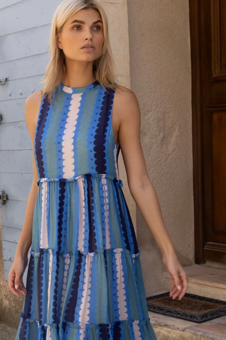 Ruffle Tiered Maxi- Meko Blue