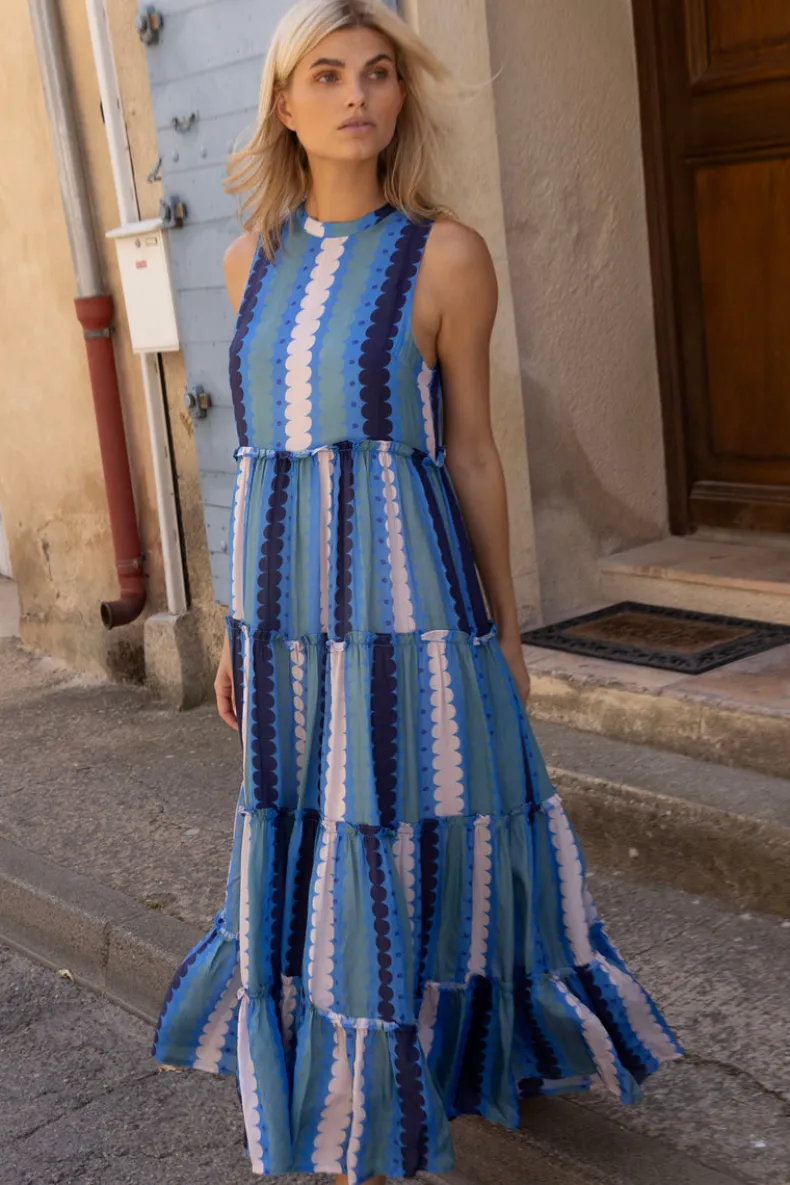 Ruffle Tiered Maxi- Meko Blue