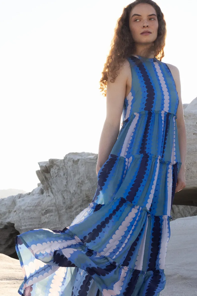 Ruffle Tiered Maxi- Meko Blue