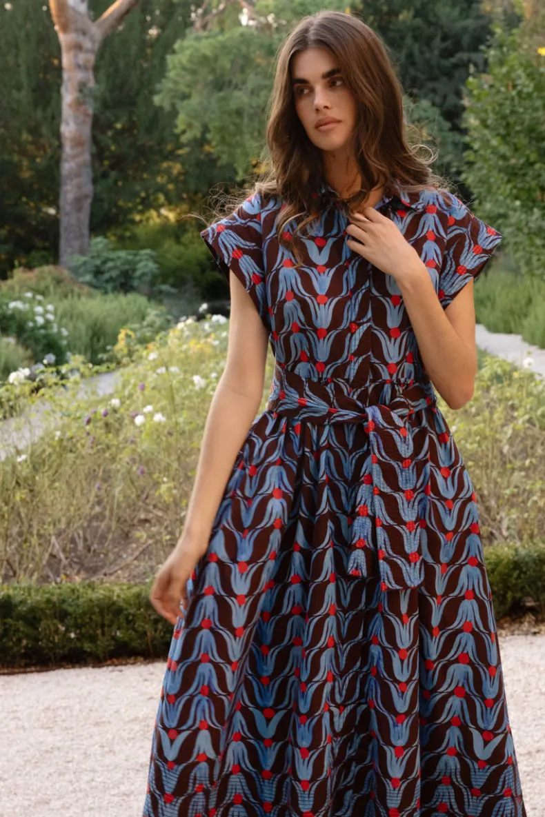 Belted Shirt Dress Midi- Tulip Red