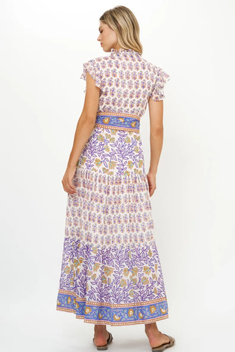 Ruffle Collar Button Maxi- Napa Blue