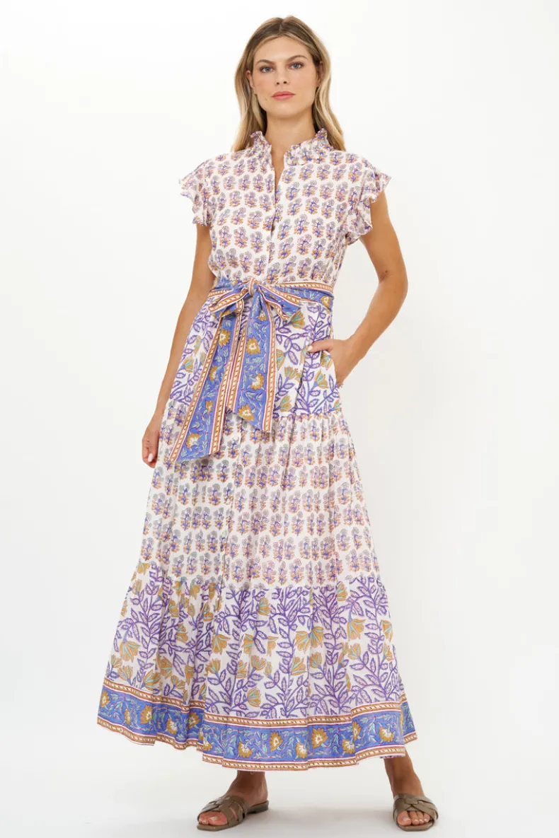 Ruffle Collar Button Maxi- Napa Blue