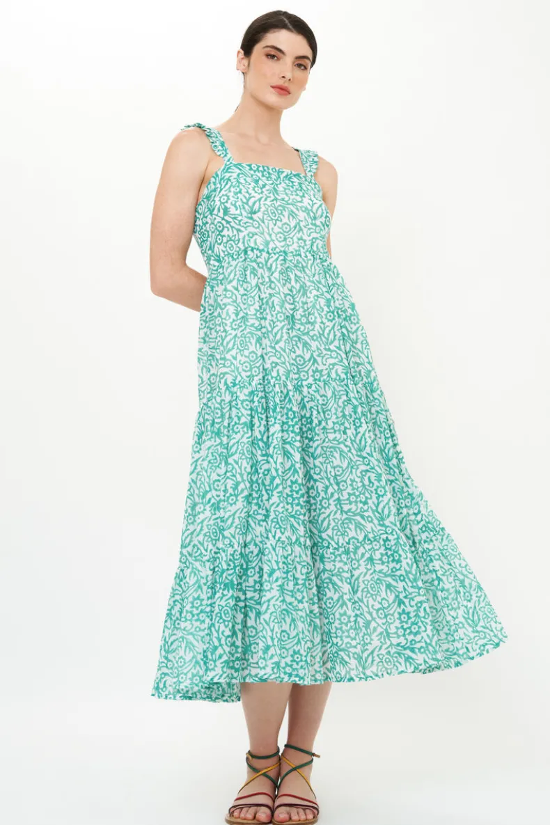 Ruffle Cross Back Midi- Cypress Jade