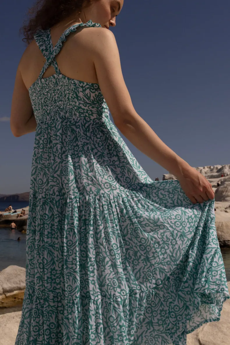 Ruffle Cross Back Midi- Cypress Jade