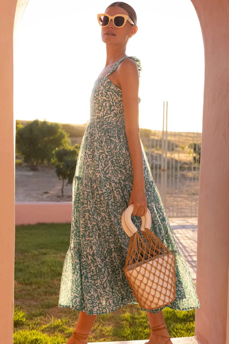 Ruffle Cross Back Midi- Cypress Jade