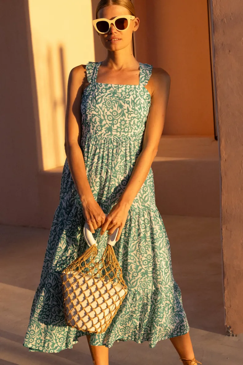 Ruffle Cross Back Midi- Cypress Jade