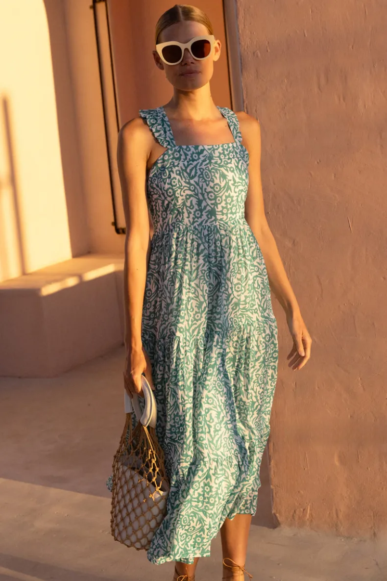 Ruffle Cross Back Midi- Cypress Jade