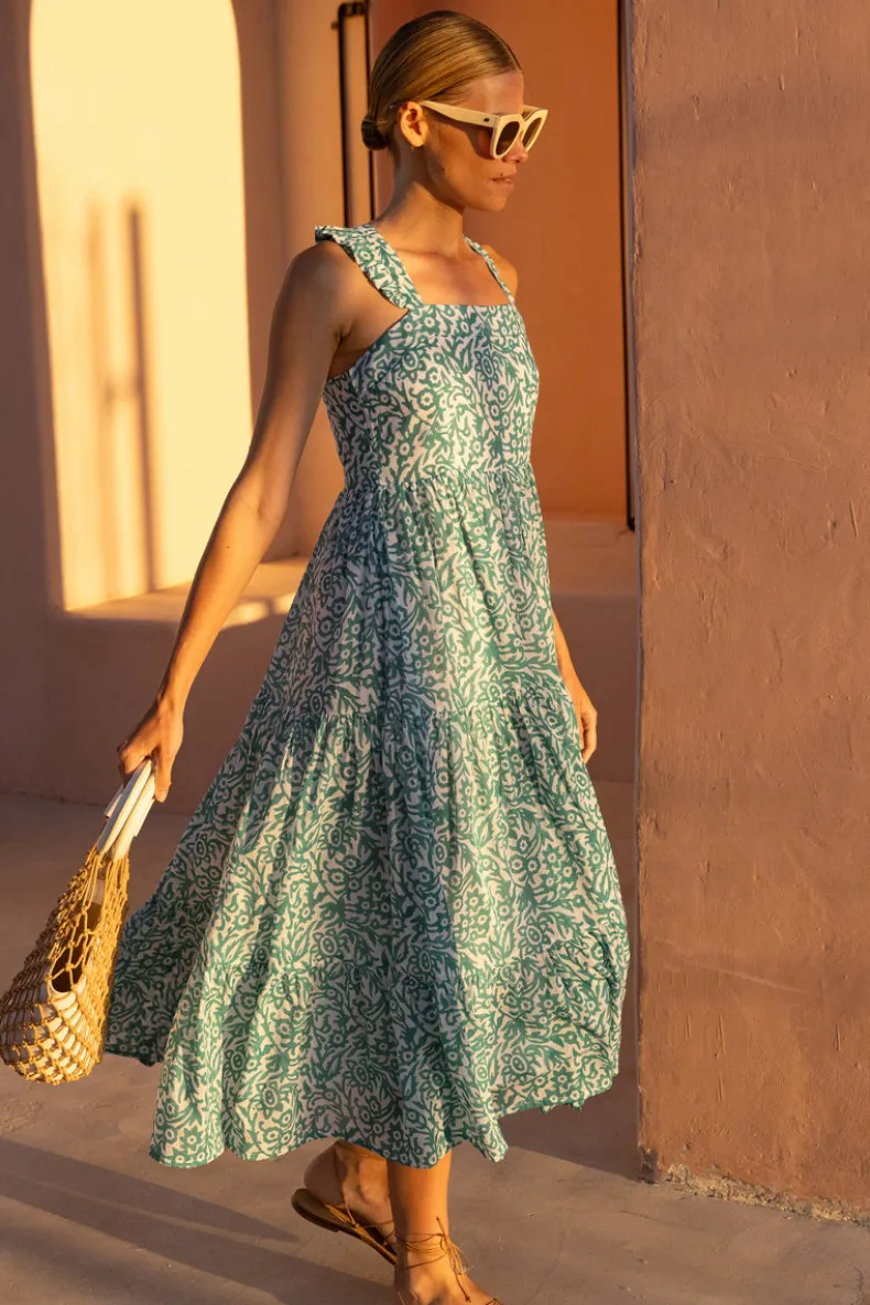 Ruffle Cross Back Midi- Cypress Jade