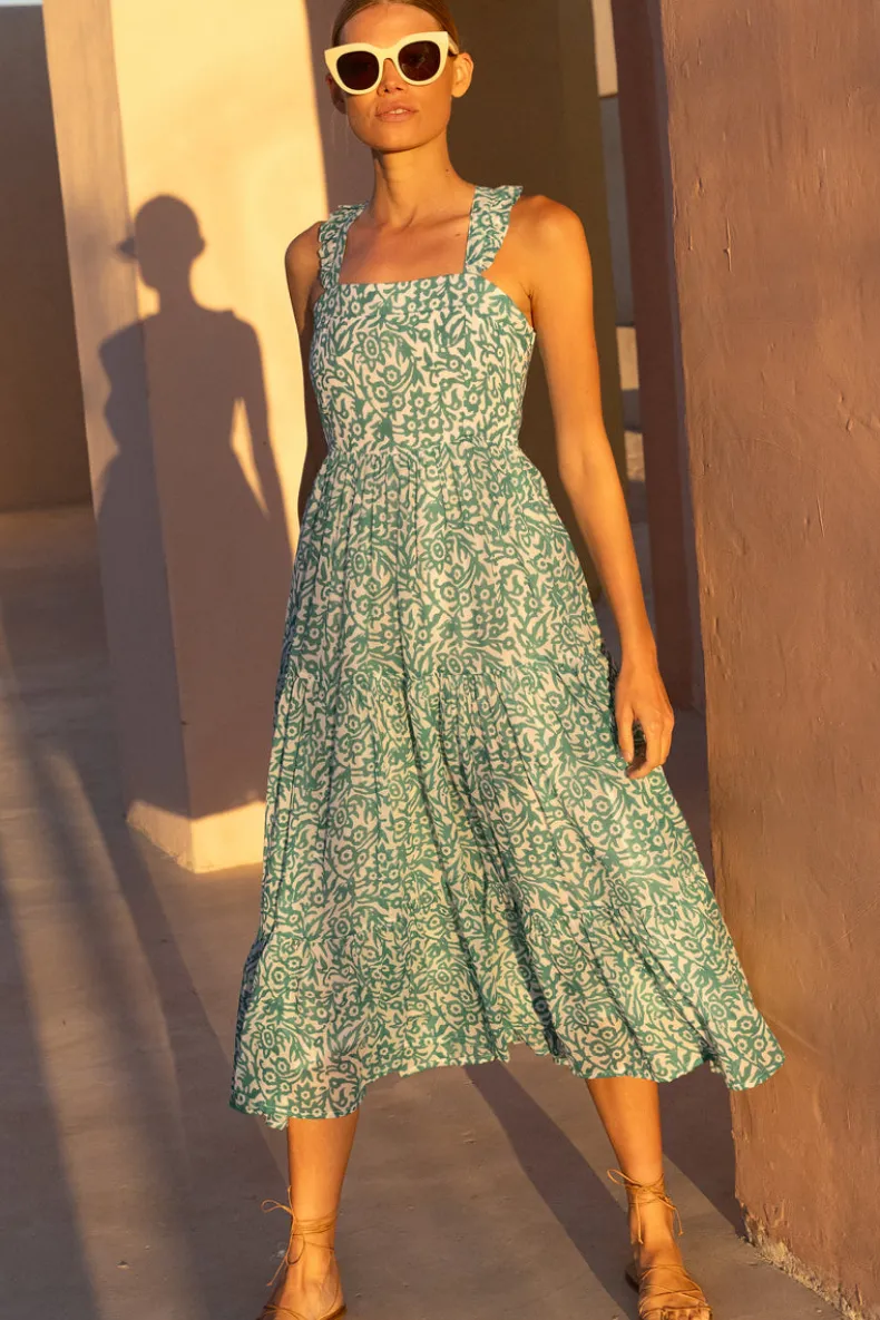 Ruffle Cross Back Midi- Cypress Jade