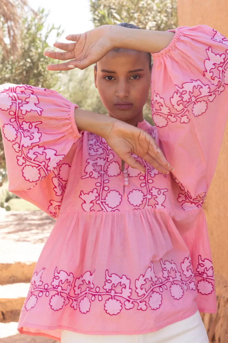 Mandarin Balloon Top- Tangier Pink