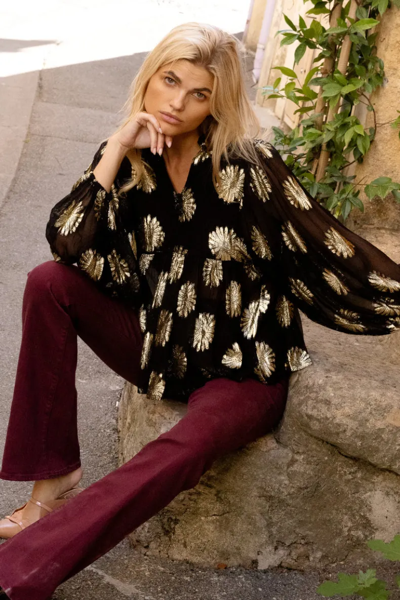 Mandarin Balloon Top- Peony Black